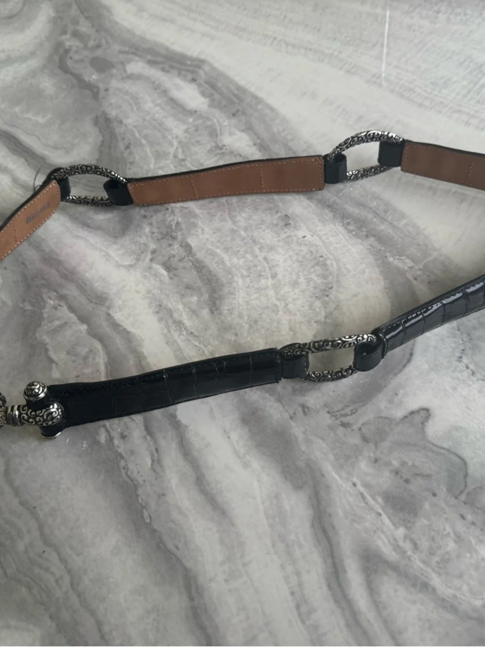 Brighton Black Croc Embossed Leather Ornate Link Belt - Size 38 - Picture 5 of 11